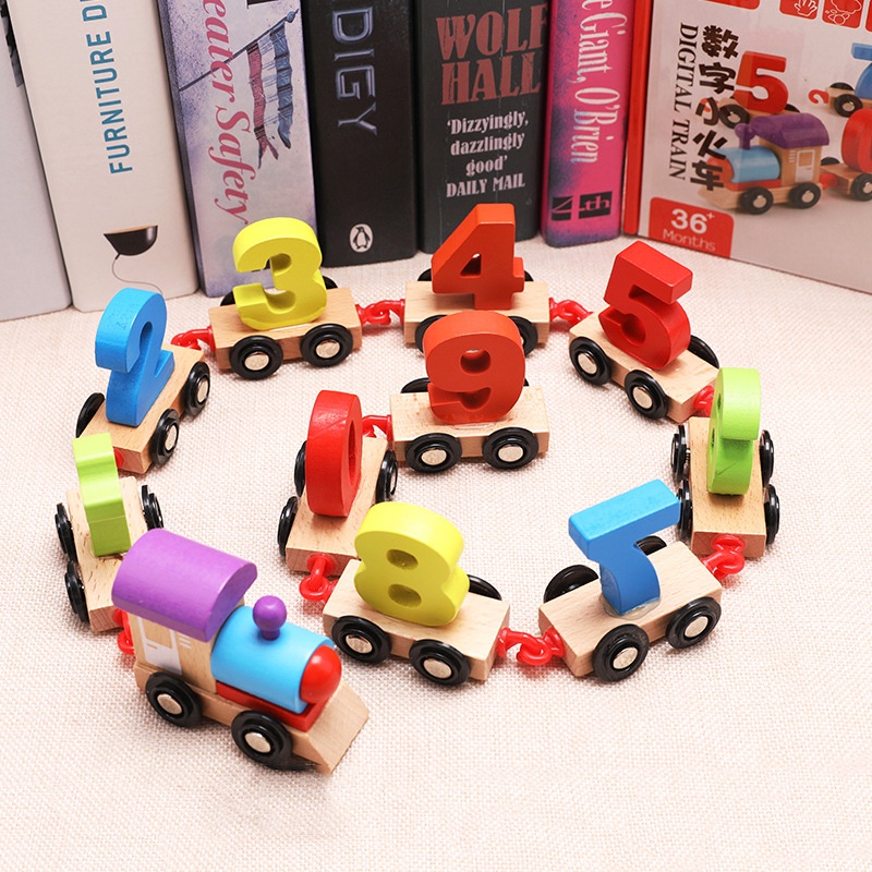 Xe lửa đồ chơi gỗ giáo dục sớm, đồ chơi thông minh đoàn tàu chữ số cho bé vừa chơi vừa học