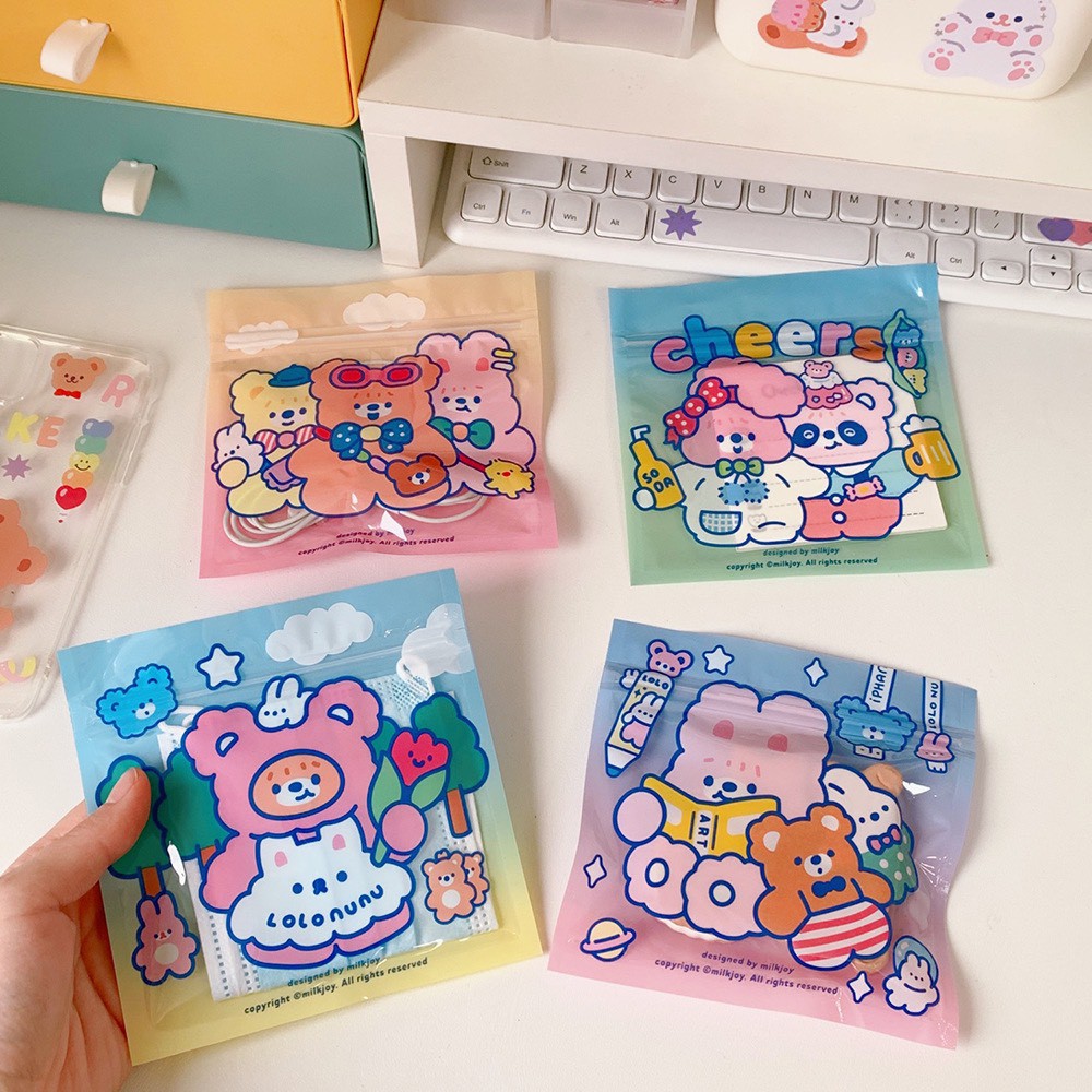 Túi zip gấu dễ thương đựng đồ ăn nhẹ,bánh quy túi kẹo nhỏ đựng bút T3