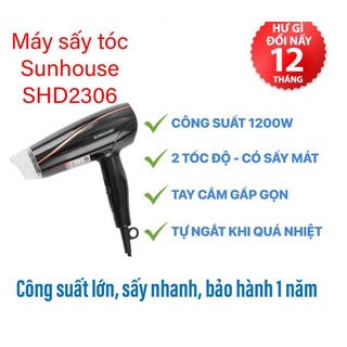 Máy sấy tóc sunhouse shd2306 chính hãng, bh 1 năm, công suất 1200w, nóng lạnh 2 chiều, 3 tốc độ