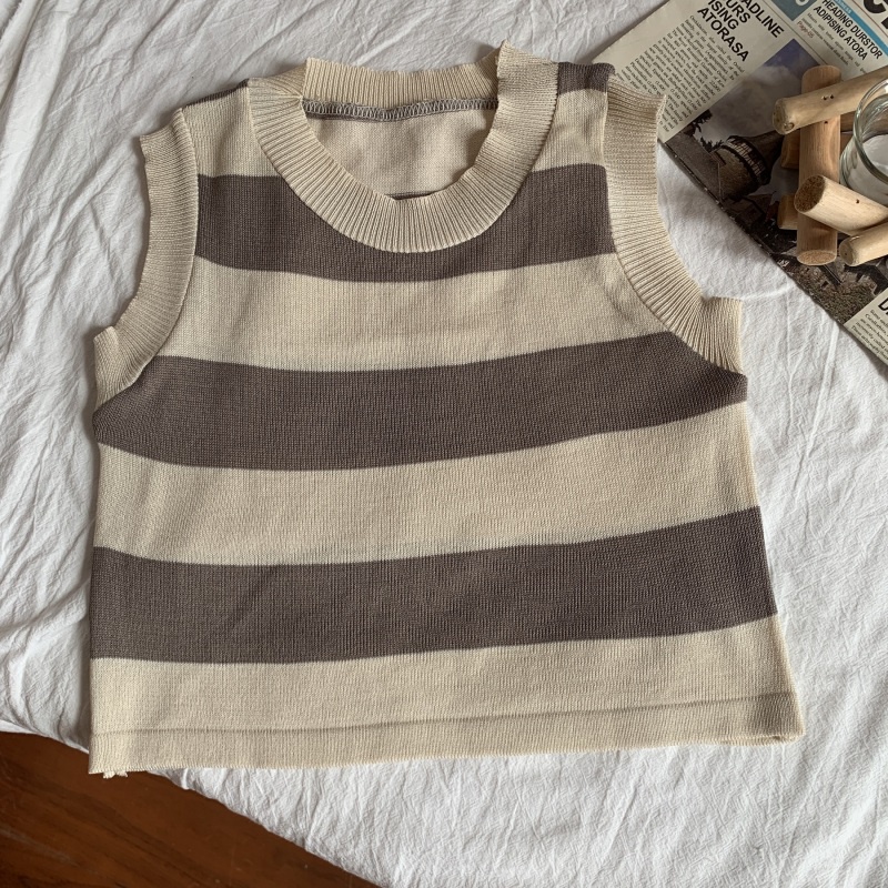 Áo dệt kim NZN không tay kẻ sọc màu tương phản thời trang cá tính