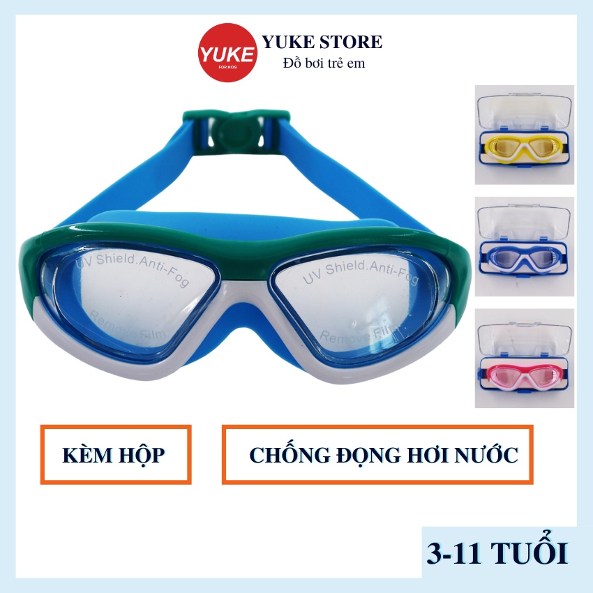 Kính bơi cao cấp cho bé, kính bơi khóa cài trẻ em 3-11 tuổi chống động hơi sương YUKE Store