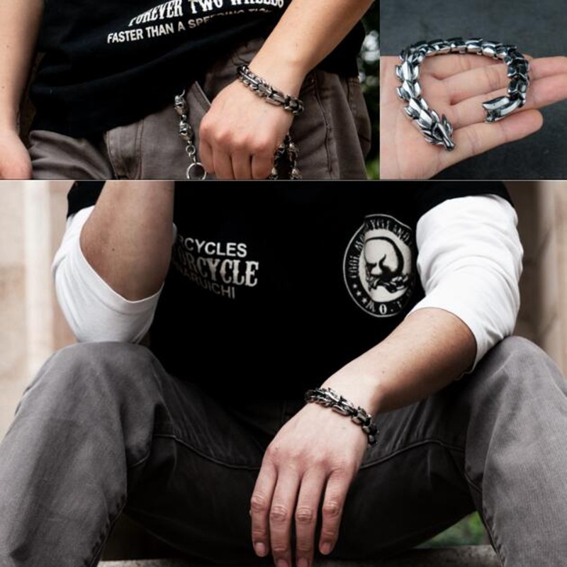 Vòng đeo tay chất liệu thép titanium mạ bạc 20cm kiểu Punk retro dành cho nam