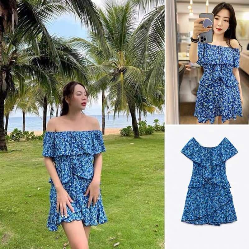 ĐẦM XANH TRỄ VAI BÈO HÀNG ZARA XUẤT XỊN