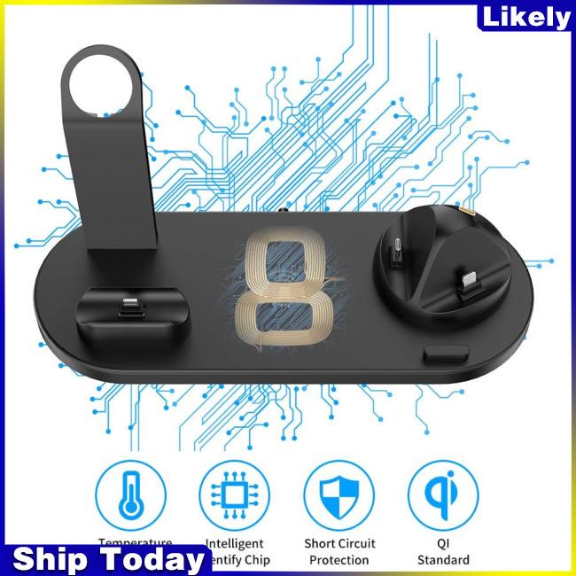 Đế Sạc Nhanh Không Dây 4 Trong 1 10W Cho Apple Watch 5 4 3 Airpods Pro iPhone 11 XS XR X
