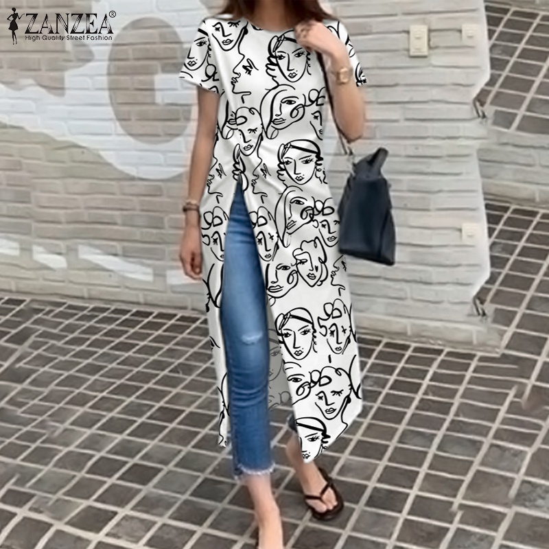 Áo kiểu Zanzea tay ngắn cổ tròn phong cách retro cho nữ