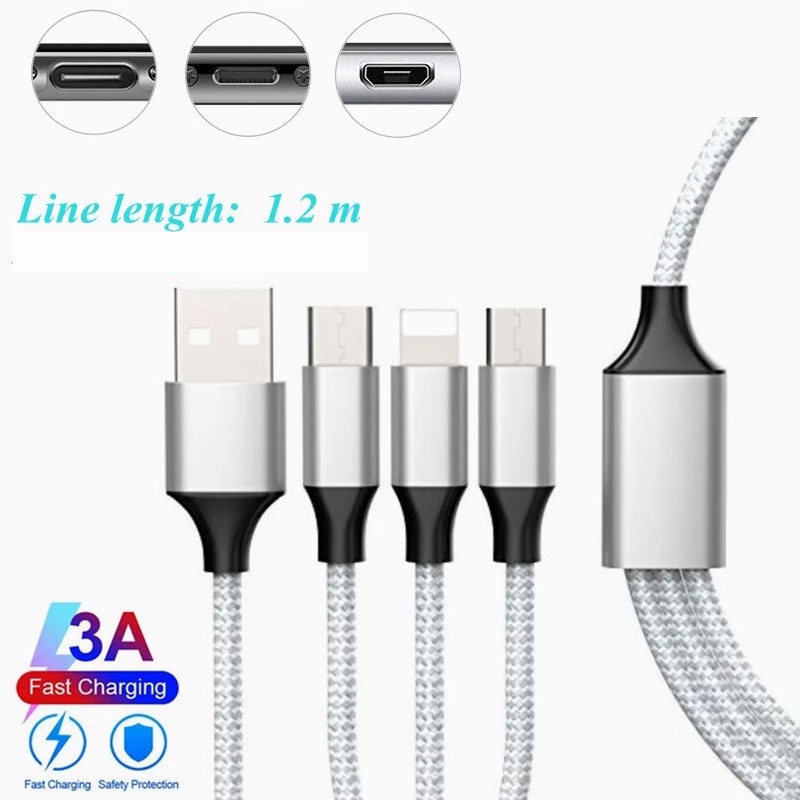 1.2M 3 in 1 Dây cáp sạc nhiều cổng sạc USB micro type C 3 trong 1 cho ĐT