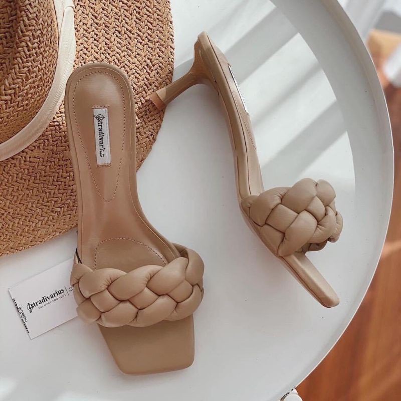 x Guốc 5p Stradiva Quai Tết Da Mềm Êm Fullbox Tem Hãng Cao Cấp