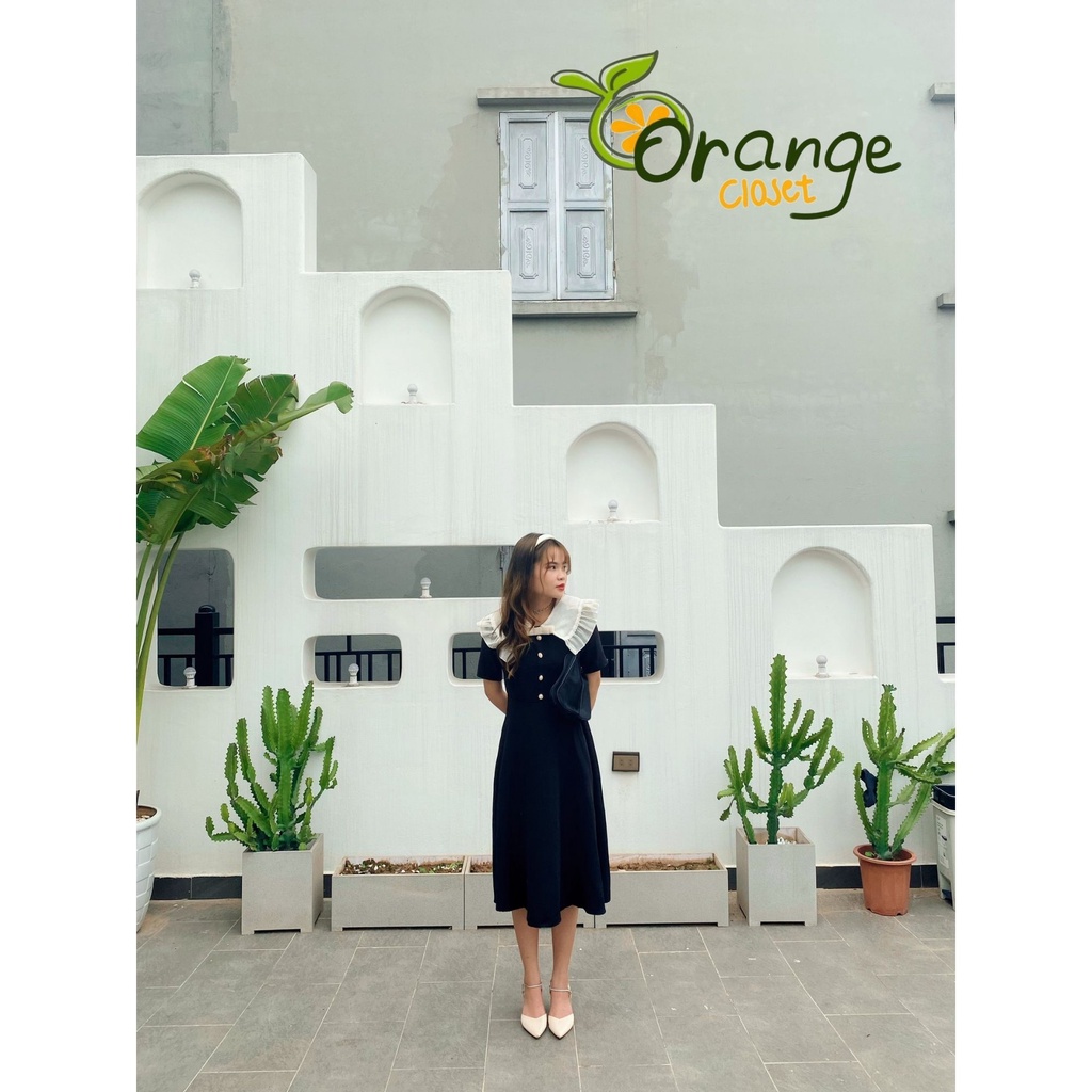 Đầm Thiết kế Cổ bèo Hàng nút Nơ ngực cao cấp. Đầm di chơi. Đi dự tiệc Orange Closet D2041