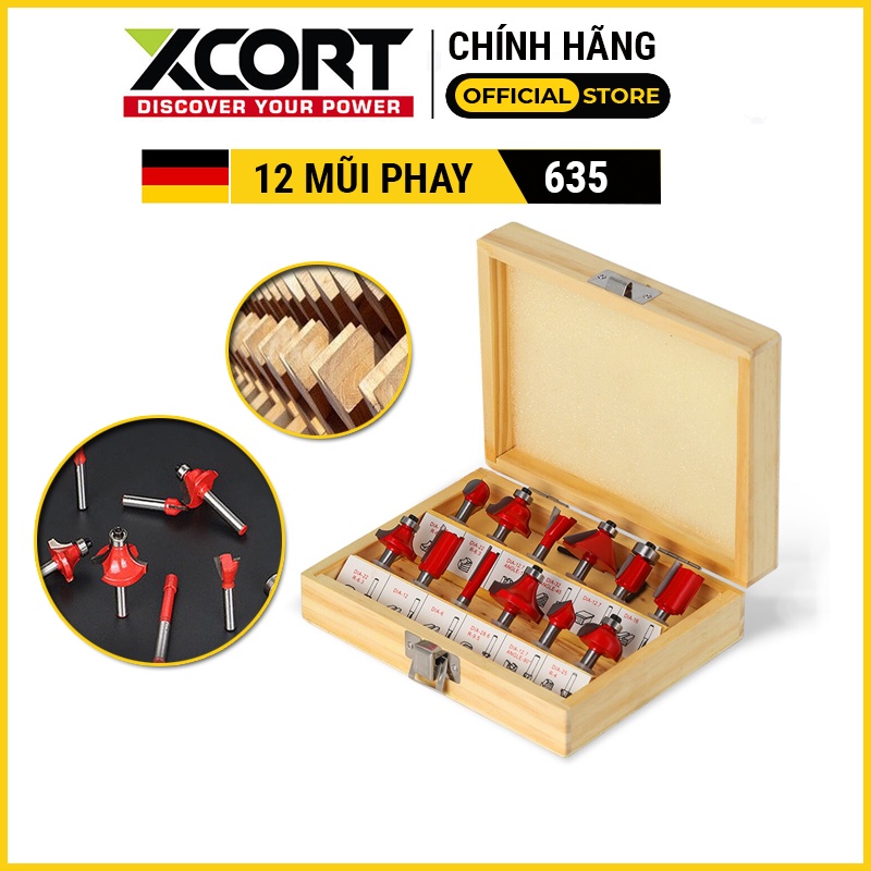Bộ 12 mũi phay soi gỗ cốt 6.3mm Nhập Khẩu | Bộ mũi phay gỗ 12 chi tiết chân 6.35mm