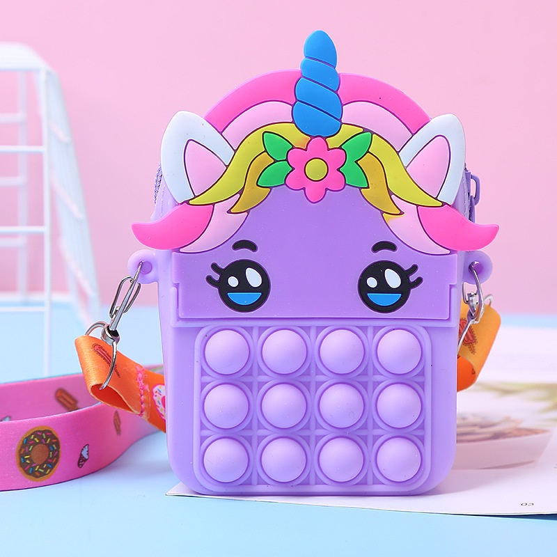 Túi Pop Đựng Đồ Chơi Bằng Silicone Hình Kỳ Lân Chống Áp Lực Cho Bé Gái