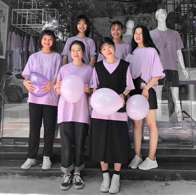 Combo set áo thun tím trơn + quần short classic đen unisex