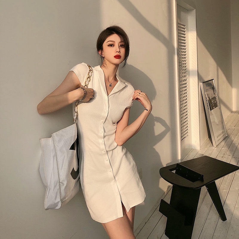 Đầm Dệt Kim Tay Ngắn Dáng Ôm Màu Trắng Thời Trang Mùa Hè Phong Cách Hàn Quốc Cho Nữ