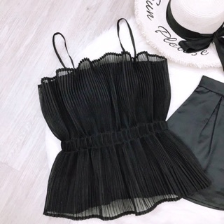 Set áo dập ly 2 dây xoè váy phi mango lọ lem
