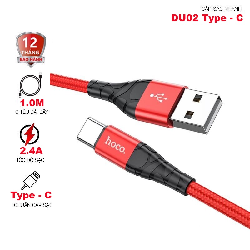 Dây Sạc Iphone Dây Dù Chống Đứt Sạc Nhanh Iphone Hoco DU02 Dòng 2.4A Iphone/Android 1M/2M Iphone/Micro/Type C - BH12T