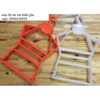 Combo 50 Móc Quần Áo dạng Bộ Hình gấu trẻ em 4-6 tuổi bằng nhựa màu trắng; Móc Thông Minh Cho Shop Trẻ Em