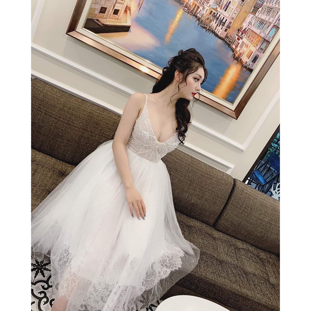 ẢNH VÀ VIDEO THẬT 10000% Xoè ren mi kết đá pha lê 2 dây CAO CẤP