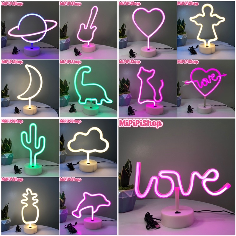 Đèn Trang Trí Đèn Ngủ Có Đế Để Bàn LED NEON Hình Chữ, Thú Sử Dụng Pin Hoặc Cắm Điện Trực Tiếp Hoặc Gắn Pin Tiểu