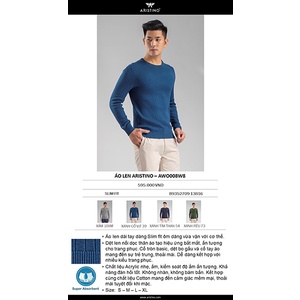 Áo len nam ARISTINO AWO008W8 độ dày vừa phải, kiểu dáng trẻ trung, chất len cotton pha mịn đẹp, giá tốt