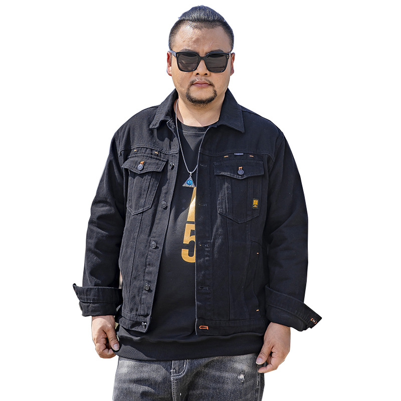 Black 9xl Large Big Size Denim Jacket Men Autumn Shirt Denim Jakcet Lapel Long Sleeve Cargo Jacket