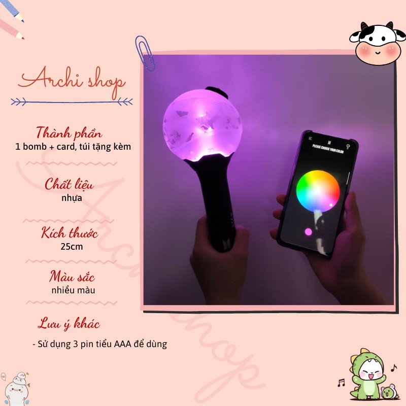 Bomb ver 3 - Light stick BTS ver 3 - Gậy phát sáng BTS [ UNOFF - Hàng sẵn - Ảnh thật ]