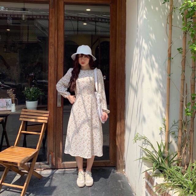 Đầm hoa nhí xinh Halenn Dress tay dài chất váy voan có lót lớp váy có dây buộc eo xinh nhẹ dễ mix