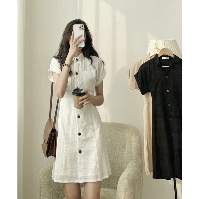 Đầm váy sơ mi 2 túi 3 màu xuongvnxk vnxk