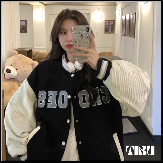 Áo Khoác Bomber Nhung Tăm Gân 2 Lớp Thêu Chữ CHOOSE ❤ Áo BomBer Bóng Chày Nam Nữ Phong Cách Hàn Quốc