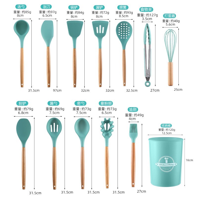 Bộ dụng cụ nhà bếp, nấu ăn làm bánh 12 món bằng silicone chịu nhiệt cao