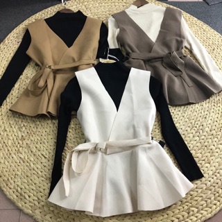 Set áo len kèm yếm dạ xoè 3 màu