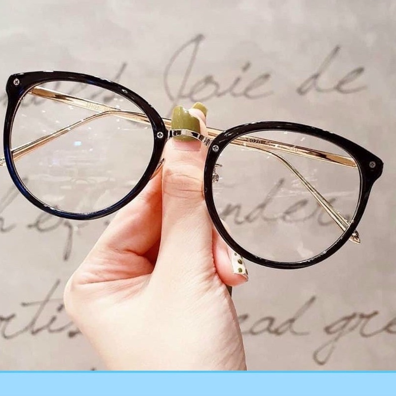 Mắt kính giả cận mắt mèo gọng kim loại thời trang nam nữ
