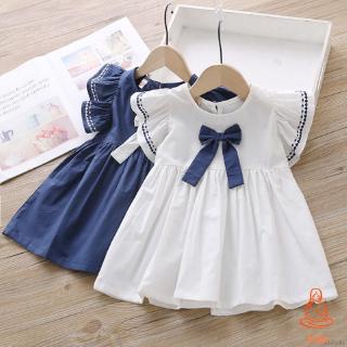 Đầm bé gái màu trơn thắt nơ hàn quốc