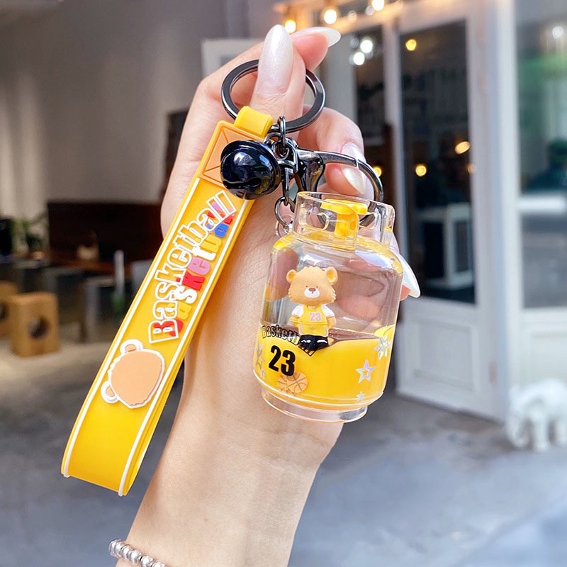 Móc khóa bình nước gấu bóng rổ nhiều màu sắc dùng làm quà tặng bạn bè người thân trang trí balo túi xách - Ráp