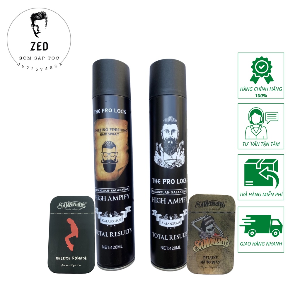Combo Gôm Sáp The Pro Lock + Wax Sawensito Professional Deluxe Tạo Kiểu, Giữ Nếp Cho Tóc. Hàng Chính Hãng [Zed]