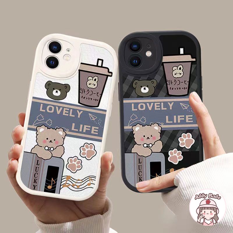 Ốp Điện Thoại Da TPU Mềm Mỏng Hình Trà Sữa / Gấu Nâu / Chữ Cho Iphone 11 7Plus 13 12 11 Pro Max X XS 12 13 XR