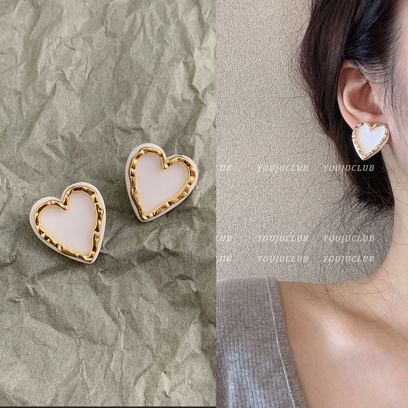 Bông Tai Mạ Bạc 925 Hình Trái Tim Lớn Phong Cách Hàn Quốc