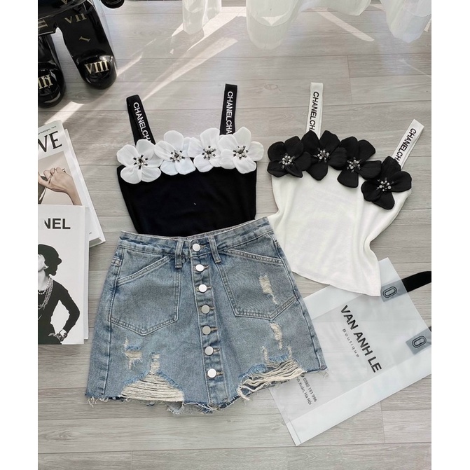 Áo len bông hoa đính đá 2 dáng sát nách và hai dây cực hot nhé