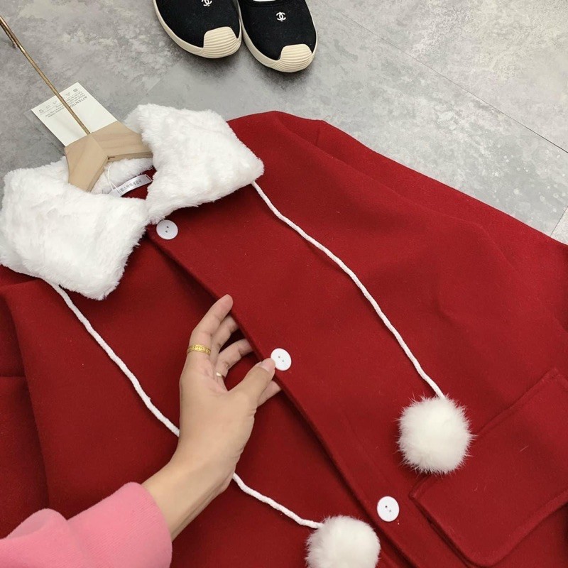 ÁO DẠ ĐỎ 2 LỚP CỔ LÔNG HOT