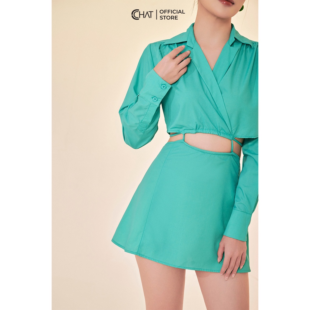 Set Đồ Nữ 𝐂𝐂𝐇𝐀𝐓 Áo Sơ Mi Cut Out Eo Quần Short Chất Thô Cao Cấp 22BDT2002OT