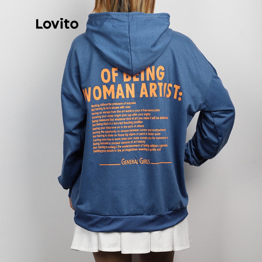 Áo nỉ mũ trùm đầu in chữ Lovito L07996 (màu xanh dương) | BigBuy360 - bigbuy360.vn