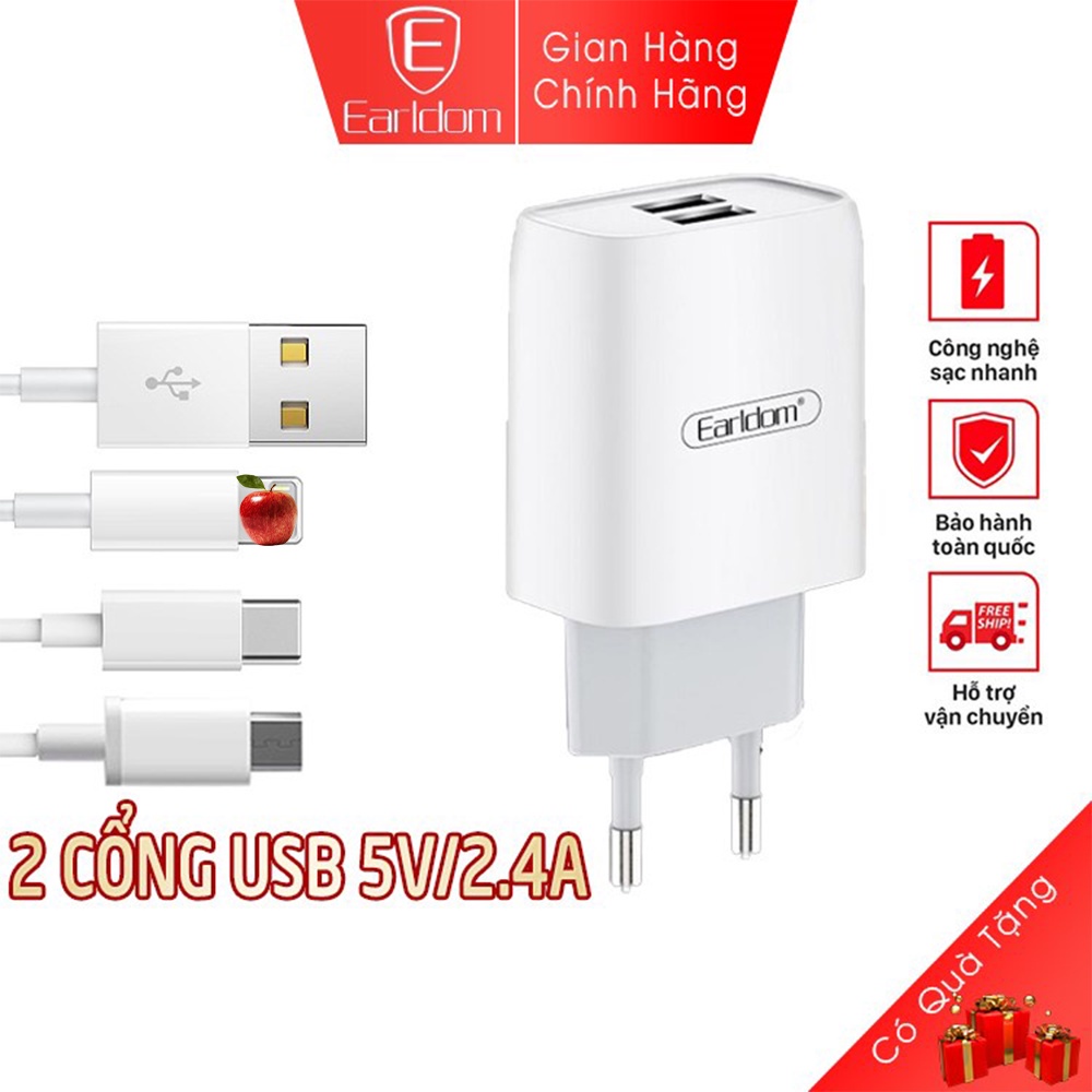 Sạc bộ chính hãng Earldom ES - 196 2 cổng USB sạc nhanh 5V/2.4A