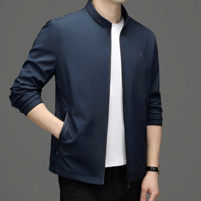 Áo Khoác Cổ Đứng Tay Dài Dáng Ôm Màu Trơn Có Khóa Kéo Thời Trang Công Sở Cho Nam