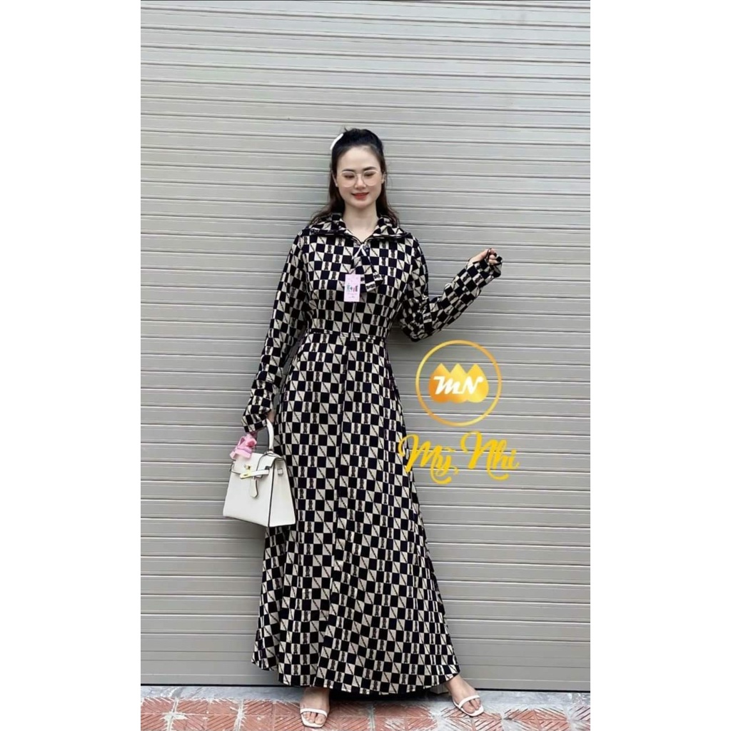 (Ảnh Thât) Áo chống nắng nữ toàn thân 2 lớp dáng dài, váy chống nắng áo choàng liền thân vải lanh 2 lớp