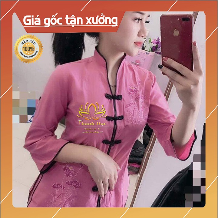 Đồ lam đi chùa Cổ Tàu Thêu Sen Viền Đen Chất Vải Kate Mịn Đẹp Thoáng Mát, MayThêu Cẩn Thận MặcCực Thoải Mái Khi Đi Chùa | BigBuy360 - bigbuy360.vn