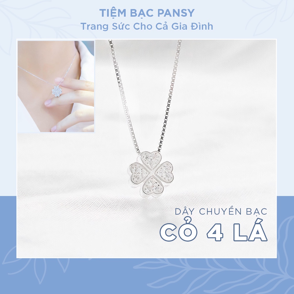 Dây chuyền bạc nữ PANSY mặt cỏ 4 lá đính đá, vòng cổ nữ cỏ may mắn bằng bạc thật