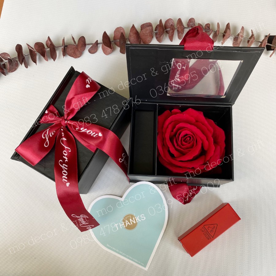 Hộp Hoa Mặt Mika Ngắn Đựng Son, Đựng Quà Kích Thước 12cm x 9,5cm x 8cm - MƠDECOR