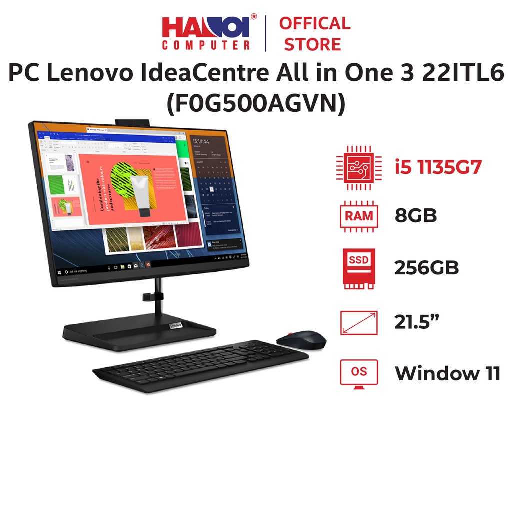 PC Lenovo IdeaCentre All in One 3 22ITL6 (i5-1135G7/8GB RAM/256GB SSD/21.5 inch FHD/Touch/WL+BT/K+M/Win 11)