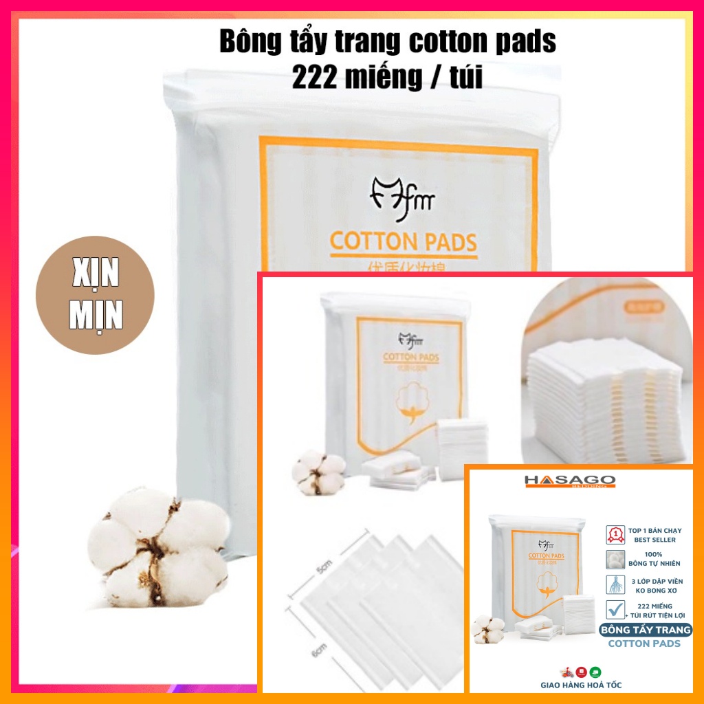 Bông tẩy trang Mèo FM 3 lớp Cotton Pad Gói 222 miếng sợi bobg tay trang mềm mịn boing Boong 100 120 150 500 600 180 1kg