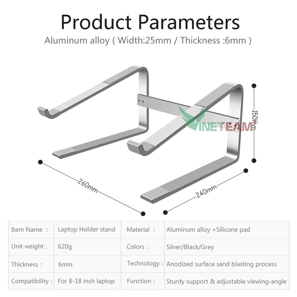 Giá Đỡ Laptop Thông Minh Hợp Kim Nhôm Cứng Cáp Màu Đen - Bạc -dc4463