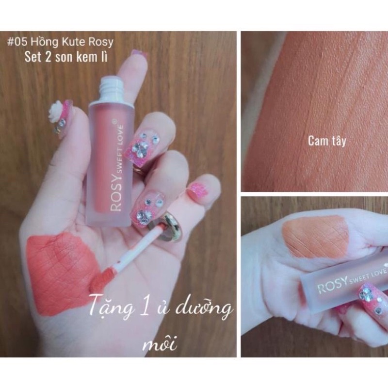[COMBO 3 IN 1] SÉT 2 SON KEM LỲ CAO CẤP ROSY + 1 DƯỠNG MÔI - LÂU TRÔI, KHÔNG CHÌ, MÀU HOTTREND