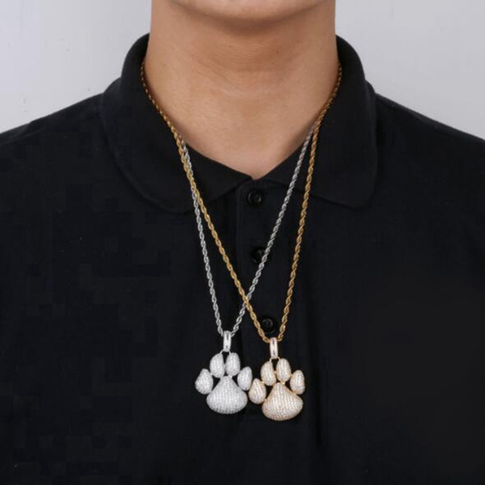 Tren kepribadian hip hop pendant beruang paw print pendant micro-studded zircon pria kalungaksesoris